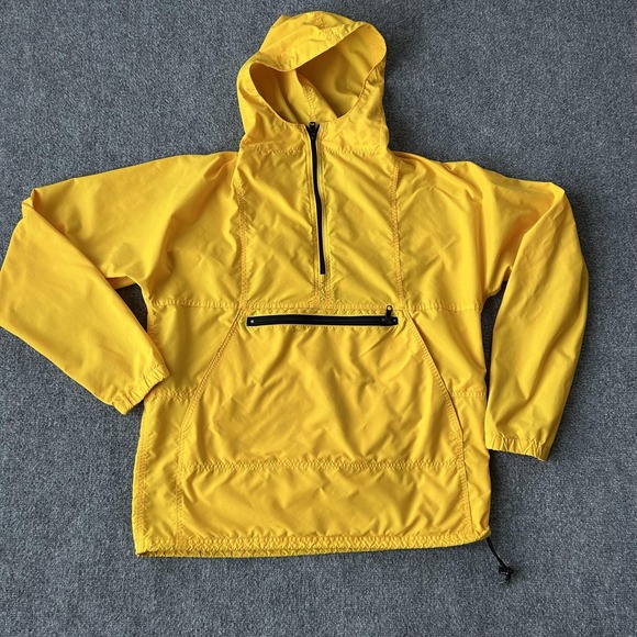 Vintage LL Bean Warm-Up Jacket Mens Medium Yellow Nylon Hooded Anorak USA 80s